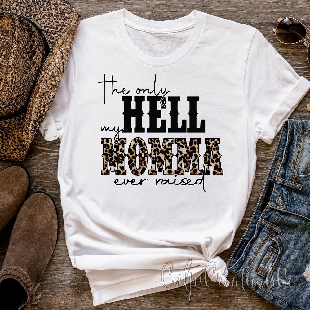 The only hell my momma ever raised leopard print style short sleeve womens top